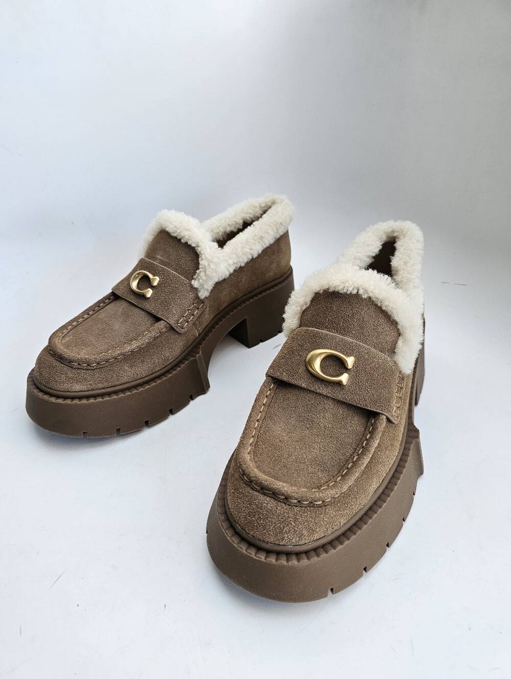 Coach Leah Platform Suede Shearling Loafers